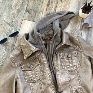 Grey faux leather Jacket with sweatshirt insert